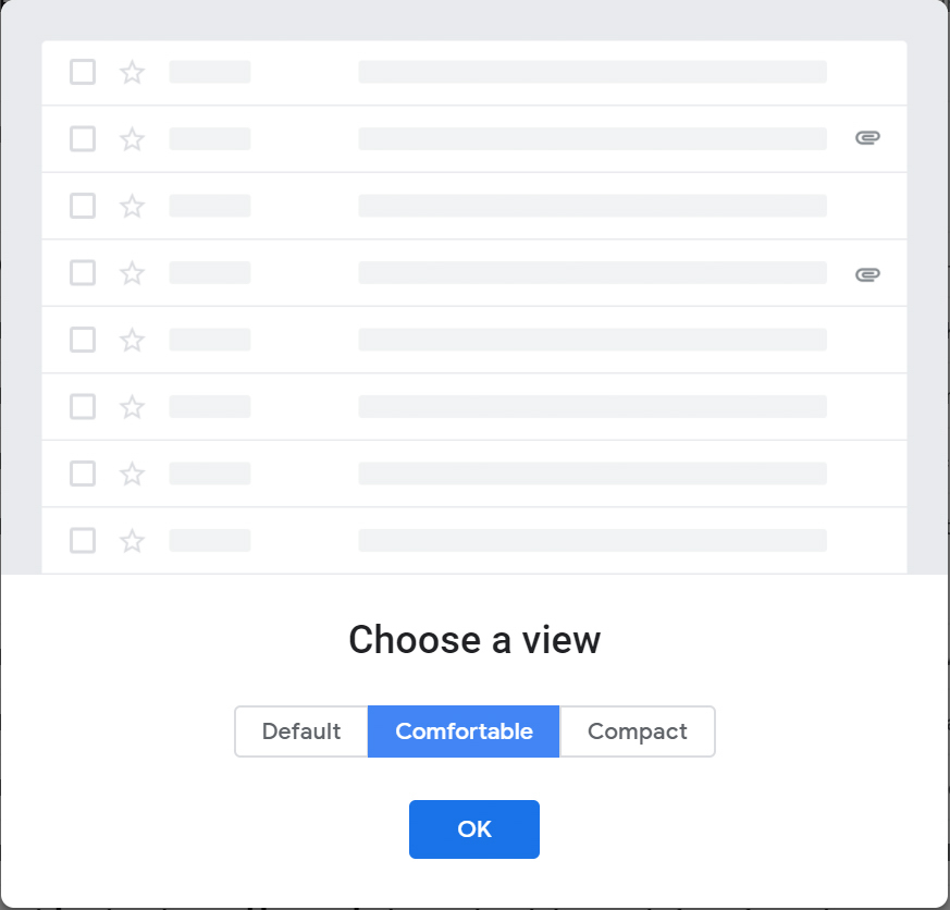New GMail Comfortable Setting