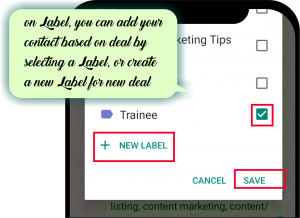 add your contact based on deal or create new label