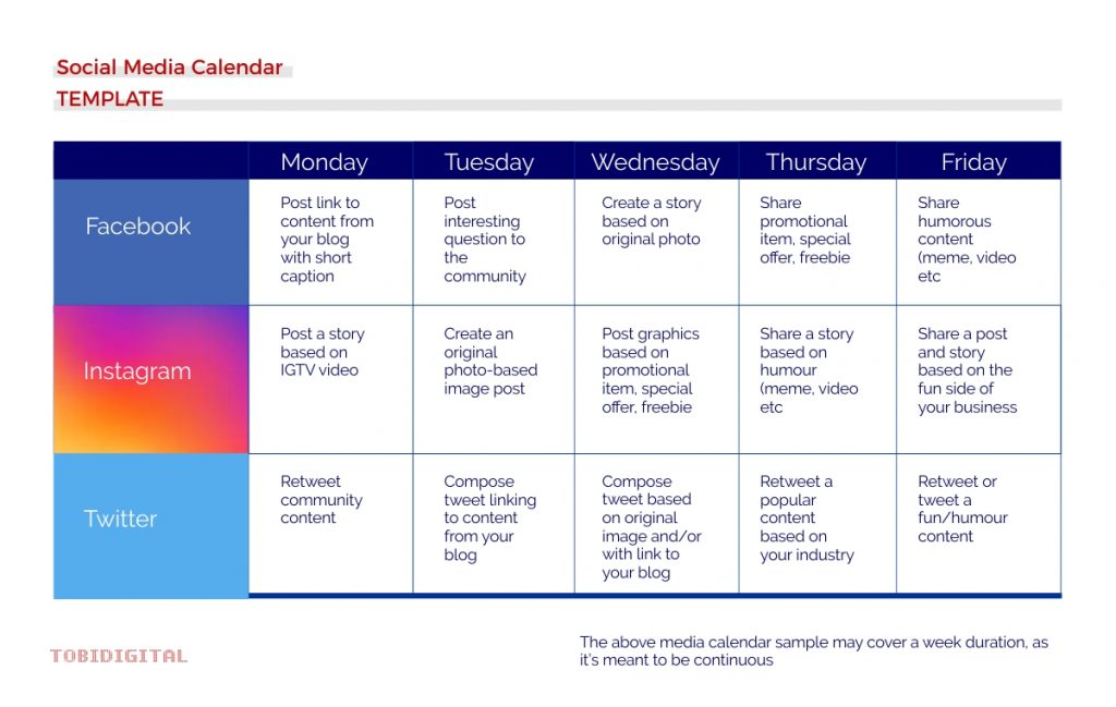 Sample Of A Social Media Calendar Template