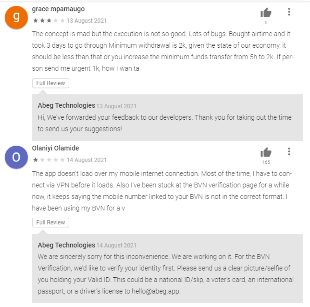 Abeg App Users Reviews 2