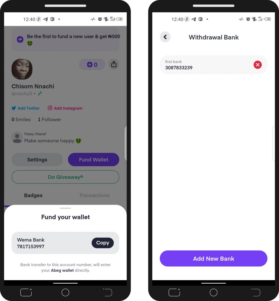 Funding And Withdrawing From Abeg App